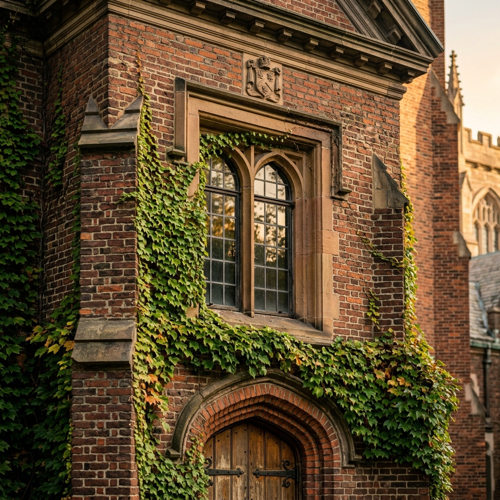 Ivy and architectural detail on a historic Princeton building